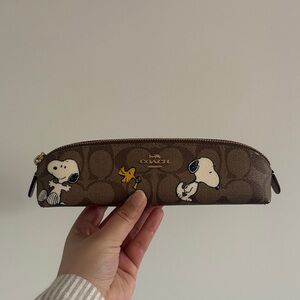 BNWOT Coach Brown Snoopy and Woodstock Pencil Case